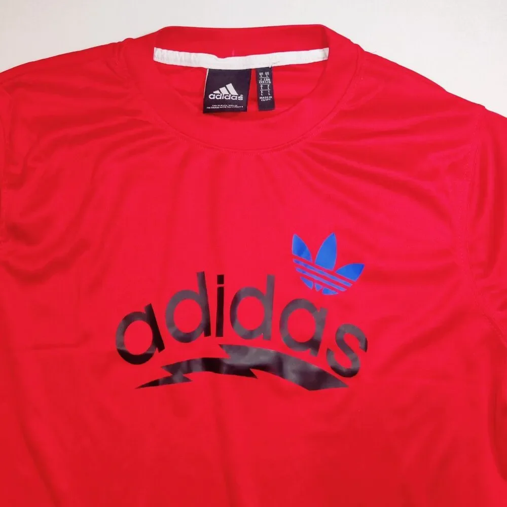 Adidas Soccer Men's L, T-Shirt Trefoil Logo Red, Black and Blue LOGO NEW